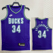2022-23 BUCKS ANTETOKOUNMPO #34 Purple Top Quality Hot Pressing NBA Jersey (Retro Logo)