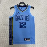 2022-23 Grizzlies MORANT #12 Blue Top Quality Hot Pressing NBA Jersey (Trapeze Edition)