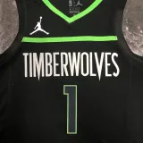 2022-23 TIMBERWOLVES EDWARDS #1 Black Top Quality Hot Pressing NBA Jersey (Trapeze Edition)