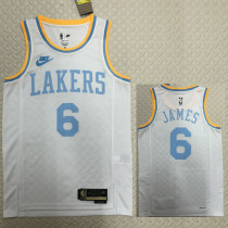 2022-23 LAKERS JAMES #6 White Top Quality Hot Pressing NBA Jersey (Retro Logo)