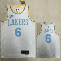 2022-23 LAKERS JAMES #6 White Top Quality Hot Pressing NBA Jersey (Retro Logo)