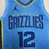 2022-23 Grizzlies MORANT #12 Blue Top Quality Hot Pressing NBA Jersey (Trapeze Edition)