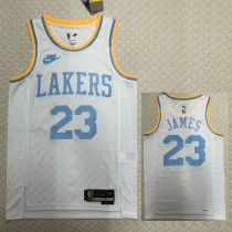2022-23 LAKERS JAMES #23 White Top Quality Hot Pressing NBA Jersey (Retro Logo)