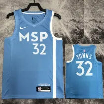 2019-20 Timberwolves TOWNS #32 Sky Blue Retro Top Quality Hot Pressing NBA Jersey