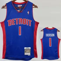 2008-09 Pistons IVERSON #1 Blue Retro Top Quality Hot Pressing NBA Jersey
