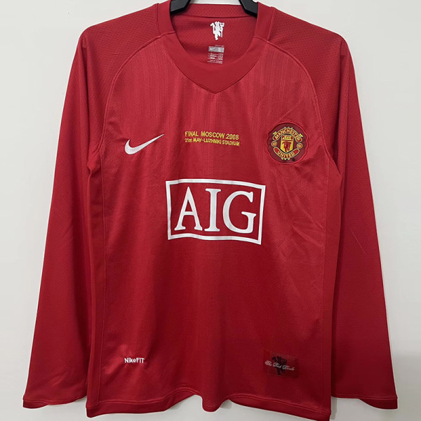 2007-2008 Man Utd home Red long sleeve Retro soccer jersey (长袖)(决赛字)