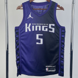 2023-24 Kings FOX #5 Purple Top Quality Hot Pressing NBA Jersey (Trapeze Edition)飞人版