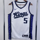 2023-24 Kings FOX #5 White Top Quality Hot Pressing NBA Jersey