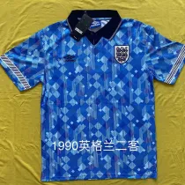1990 England Away Blue Retro Soccer Jersey