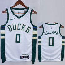 2022-23 BUCKS LILLARD #0 Home White Top Quality Hot Pressing NBA Jersey(V领)