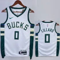 2022-23 BUCKS LILLARD #0 Home White Top Quality Hot Pressing NBA Jersey(V领)