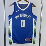 2022-23 BUCKS LILLARD #0 Blue City Edition Top Quality Hot Pressing NBA Jersey(V领)