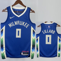 2022-23 BUCKS LILLARD #0 Blue City Edition Top Quality Hot Pressing NBA Jersey(V领)