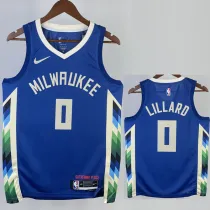 2022-23 BUCKS LILLARD #0 Blue City Edition Top Quality Hot Pressing NBA Jersey(V领)