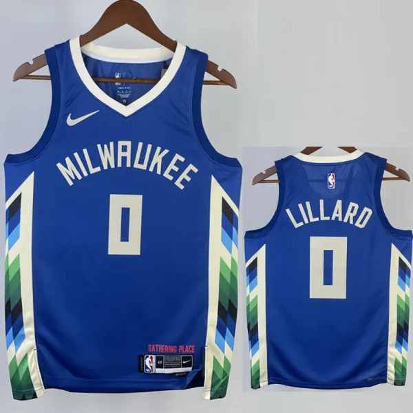 2022-23 BUCKS LILLARD #0 Blue City Edition Top Quality Hot Pressing NBA Jersey(V领)