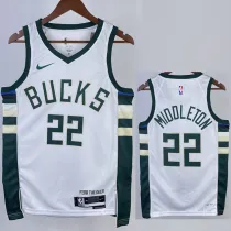 2022-23 BUCKS MIDDLETON #22 Home White Top Quality Hot Pressing NBA Jersey(V领)