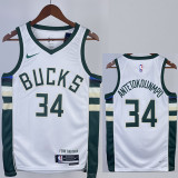 2022-23 BUCKS ANTETOKOUNMPO #34 Home White Top Quality Hot Pressing NBA Jersey(V领)