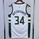2022-23 BUCKS ANTETOKOUNMPO #34 Home White Top Quality Hot Pressing NBA Jersey(V领)