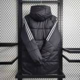 2023-24 Germany Black Hooded Cotton Coat White Edge (白色边) 棉衣