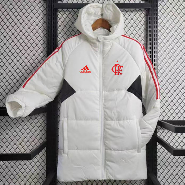 2023-24 Flamengo White Hooded Cotton Coat Red Edge (红色边) 棉衣