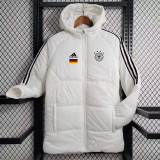 2023-24 Germany White Hooded Cotton Coat Black Edge (黑色边) 棉衣