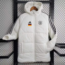 2023-24 Germany White Hooded Cotton Coat Black Edge (黑色边) 棉衣