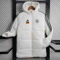 2023-24 Germany White Hooded Cotton Coat Black Edge (黑色边) 棉衣