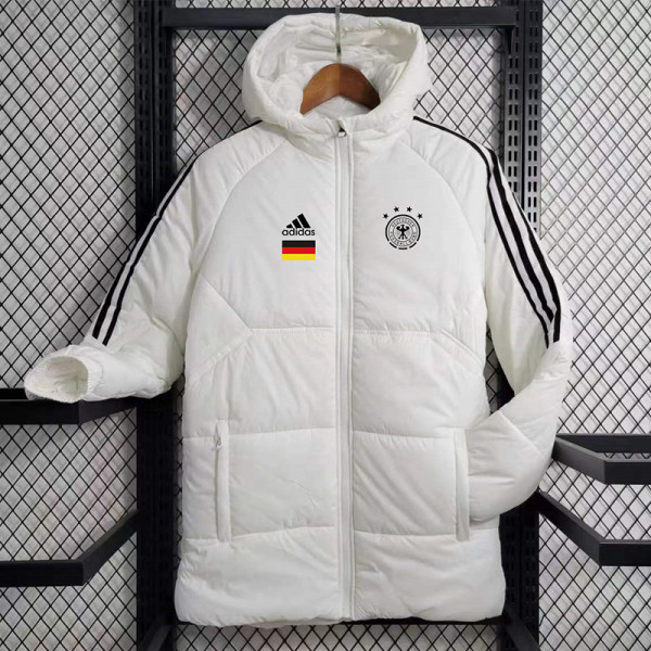 2023-24 Germany White Hooded Cotton Coat Black Edge (黑色边) 棉衣