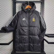 2023-24 Argentina Black Hooded Cotton Coat White Edge (白色边) 棉衣