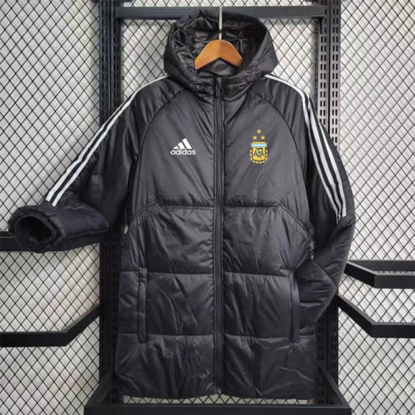 2023-24 Argentina Black Hooded Cotton Coat White Edge (白色边) 棉衣