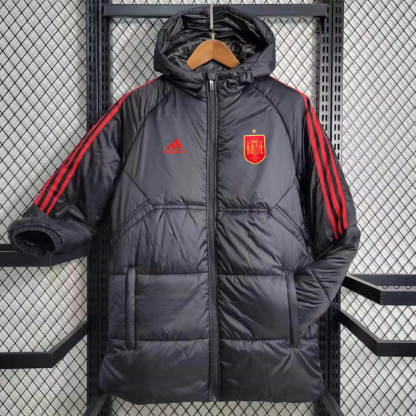 2023-24 Spain Black Hooded Cotton Coat Red Edge (红色边) 棉衣