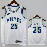 2023-24 TIMBERWOLVES ROSE #25 White Top Quality Hot Pressing NBA Jersey (Retro Logo)