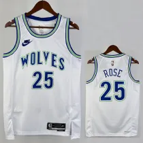 2023-24 TIMBERWOLVES ROSE #25 White Top Quality Hot Pressing NBA Jersey (Retro Logo)