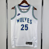2023-24 TIMBERWOLVES ROSE #25 White Top Quality Hot Pressing NBA Jersey (Retro Logo)