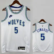 2023-24 TIMBERWOLVES ERDWARDS #5 White Top Quality Hot Pressing NBA Jersey(Retro Logo)