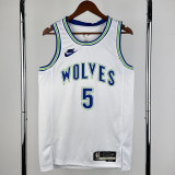 2023-24 TIMBERWOLVES ERDWARDS #5 White Top Quality Hot Pressing NBA Jersey(Retro Logo)