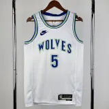2023-24 TIMBERWOLVES ERDWARDS #5 White Top Quality Hot Pressing NBA Jersey(Retro Logo)