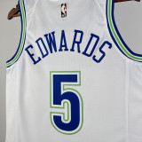 2023-24 TIMBERWOLVES ERDWARDS #5 White Top Quality Hot Pressing NBA Jersey(Retro Logo)