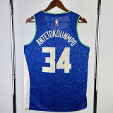 2023-24 BUCKS ANTETOKOUNMPO #34 Blue City Edition Top Quality Hot Pressing NBA Jersey