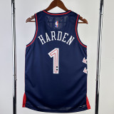 2023-24 76ERS HARDEN #1 Dark Blue City Edition Top Quality Hot Pressing NBA Jersey