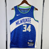 2023-24 BUCKS ANTETOKOUNMPO #34 Blue City Edition Top Quality Hot Pressing NBA Jersey