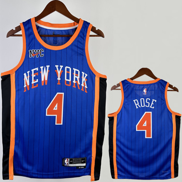 2023-24 KNICKS ROSE #4 Blue City Edition Top Quality Hot Pressing NBA Jersey