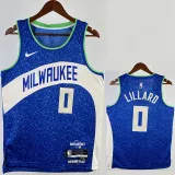 2023-24 BUCKS LILLARD #0 Blue City Edition Top Quality Hot Pressing NBA Jersey