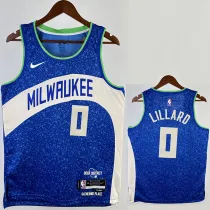 2023-24 BUCKS LILLARD #0 Blue City Edition Top Quality Hot Pressing NBA Jersey