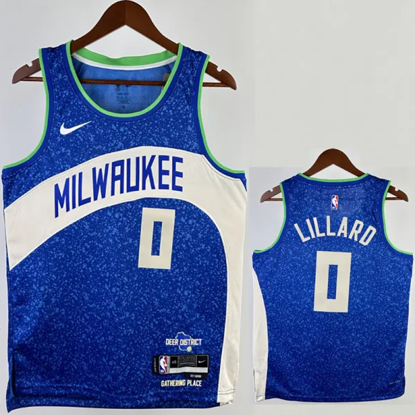 2023-24 BUCKS LILLARD #0 Blue City Edition Top Quality Hot Pressing NBA Jersey
