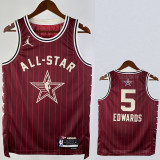 2023-24 ALL-STAR EDWARDS #5 Red Top Quality Hot Pressing NBA Jersey