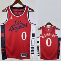 2024-25 Clippers WESTBROOK #0 Red Top Quality Hot Pressing NBA Jersey (Trapeze Edition) 飞人版