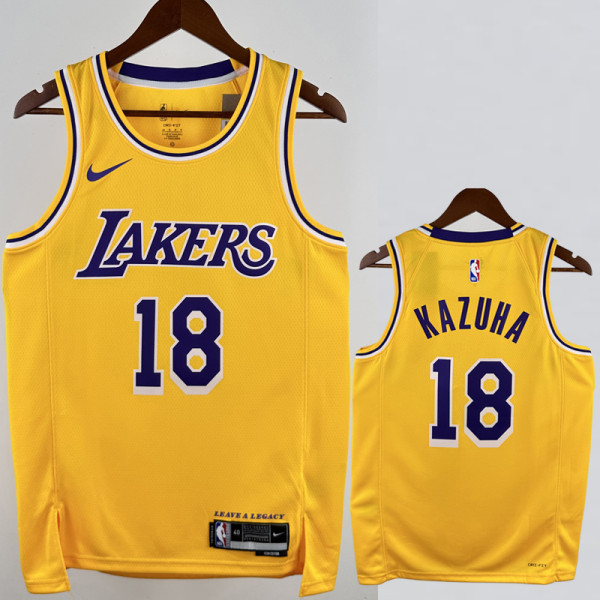 2022-23 LAKERS KAZUHA #18 Yellow Top Quality Hot Pressing NBA Jersey(圆领)
