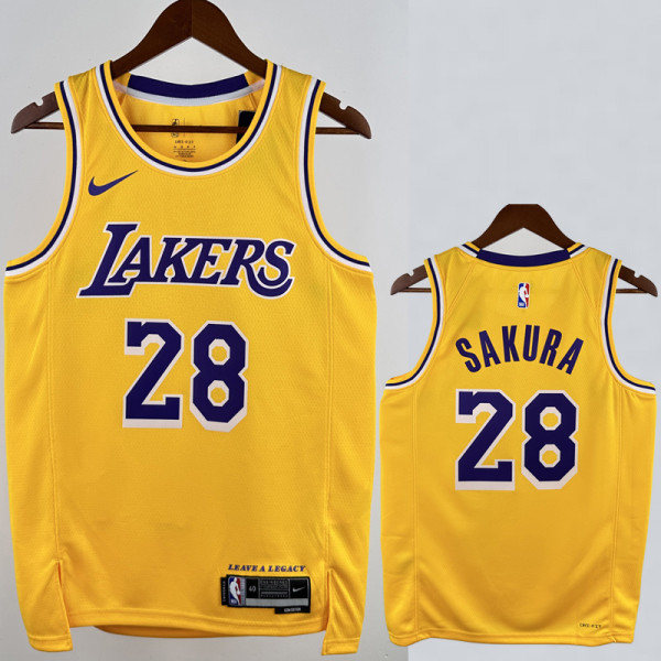 2022-23 LAKERS SAKURA #28 Yellow Top Quality Hot Pressing NBA Jersey(圆领)