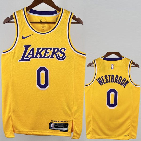 2022-23 Lakers WESTBROOK #0 Yellow Top Quality Hot Pressing NBA Jersey(圆领)
